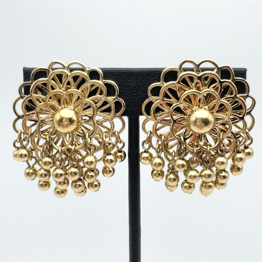Vintage MONET Earrings Cha Cha Flower Clip On 1"